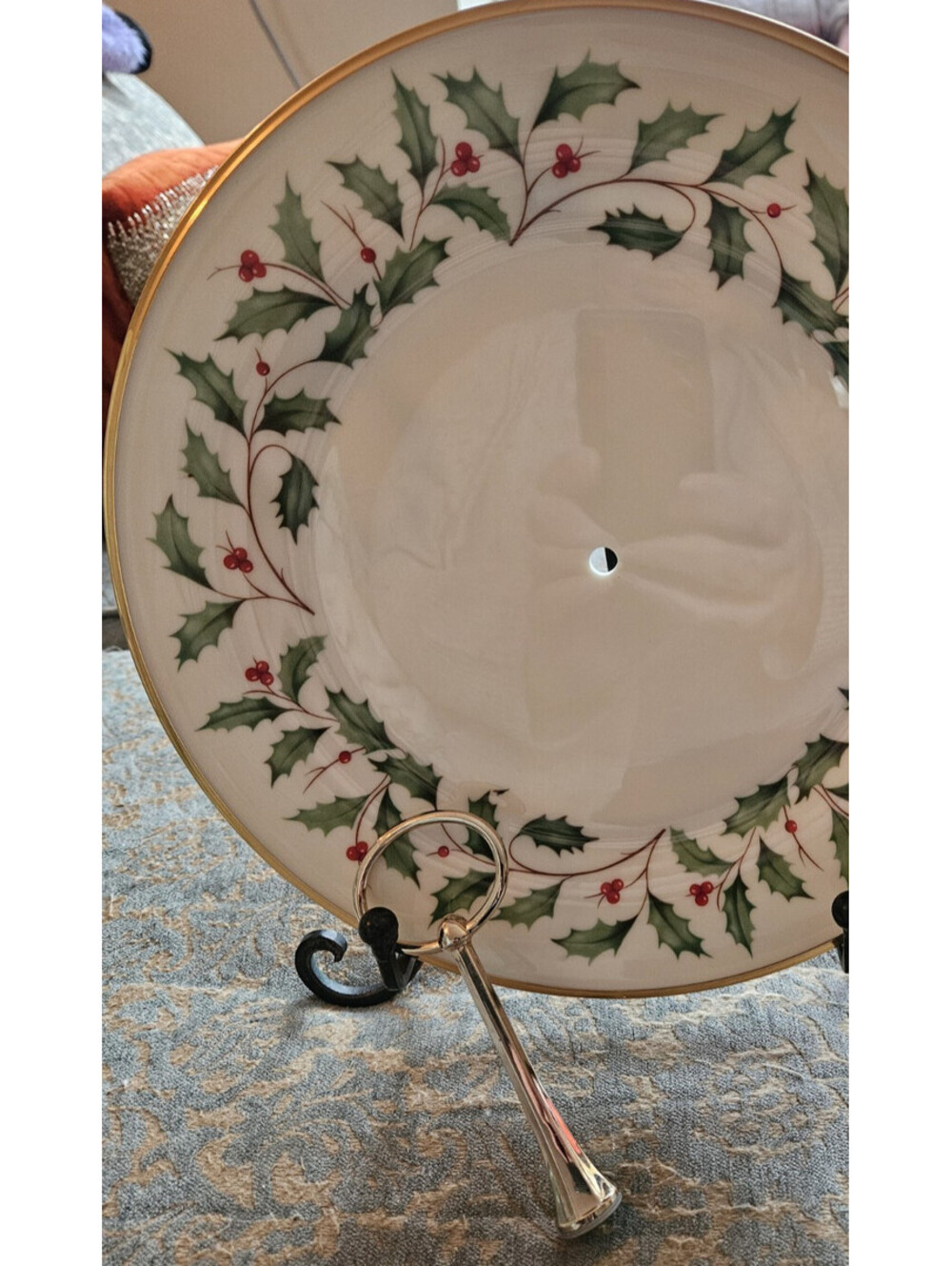 Lenox Holiday Dimension Serving Gold Handle Plate Holly Berry 10 3/4 UNUSED USA